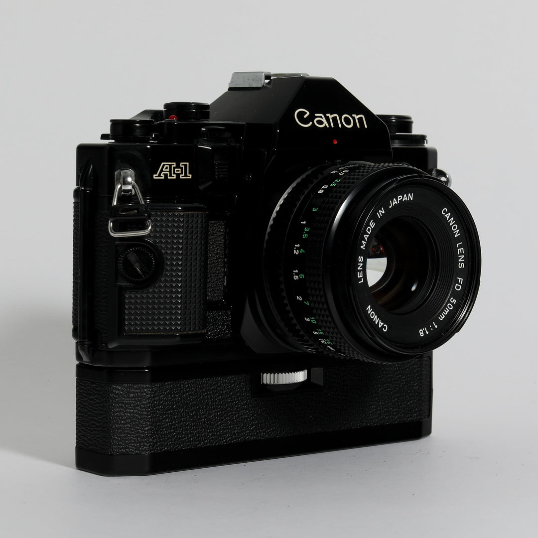 Canon A-1 with 50mm f/1.8 and Power Winder
