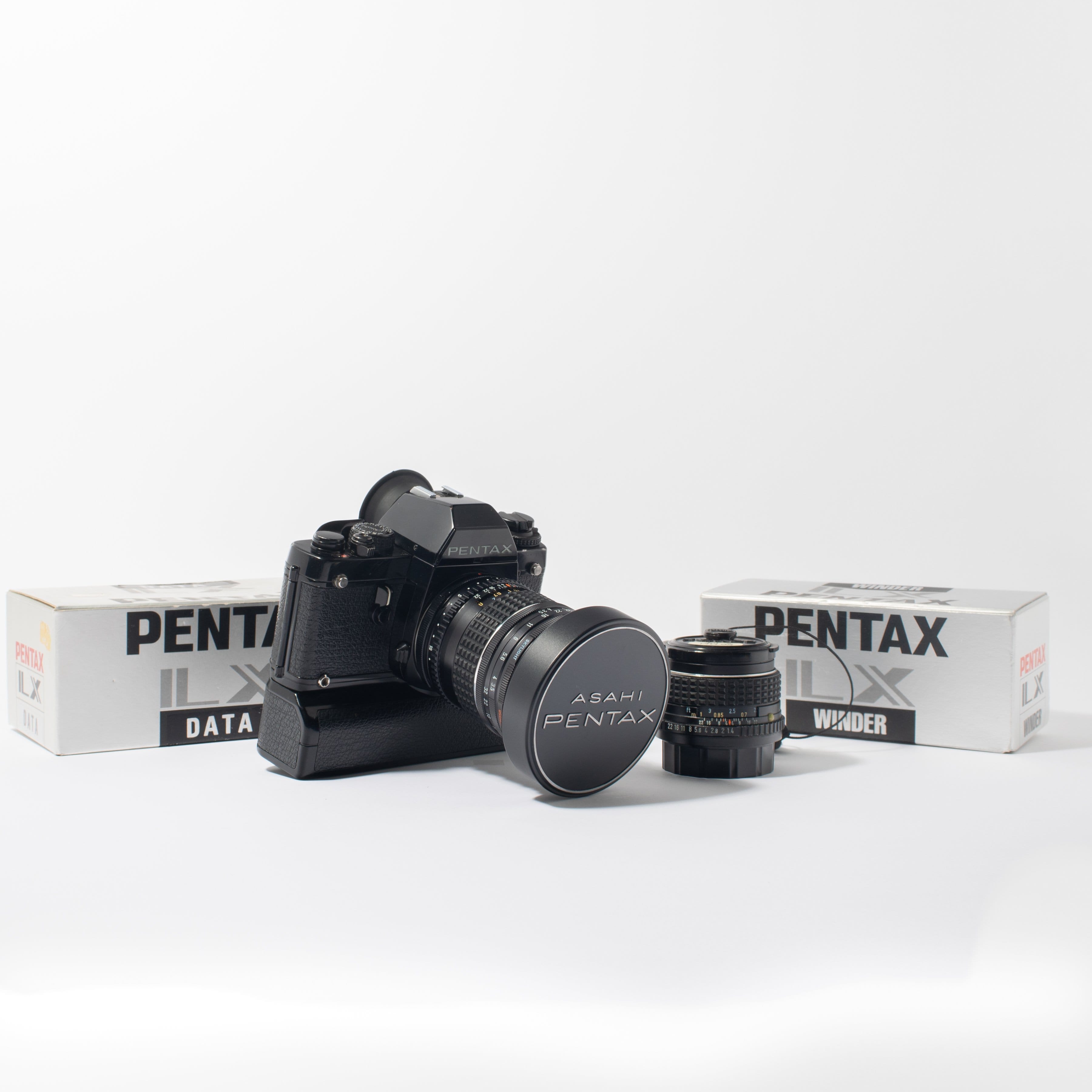 Pentax LX kit w/ 50mm 1.4 lens and 28mm 3.5 shift lens, Power Winder, Data  Back