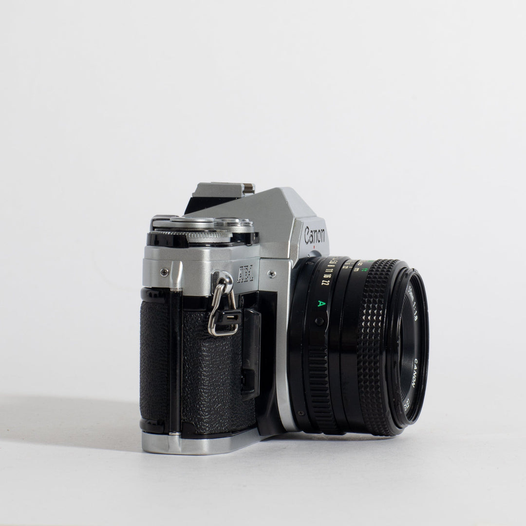 Canon AE-1 with 50mm FD f/1.8, body 3245757, recent CLA!