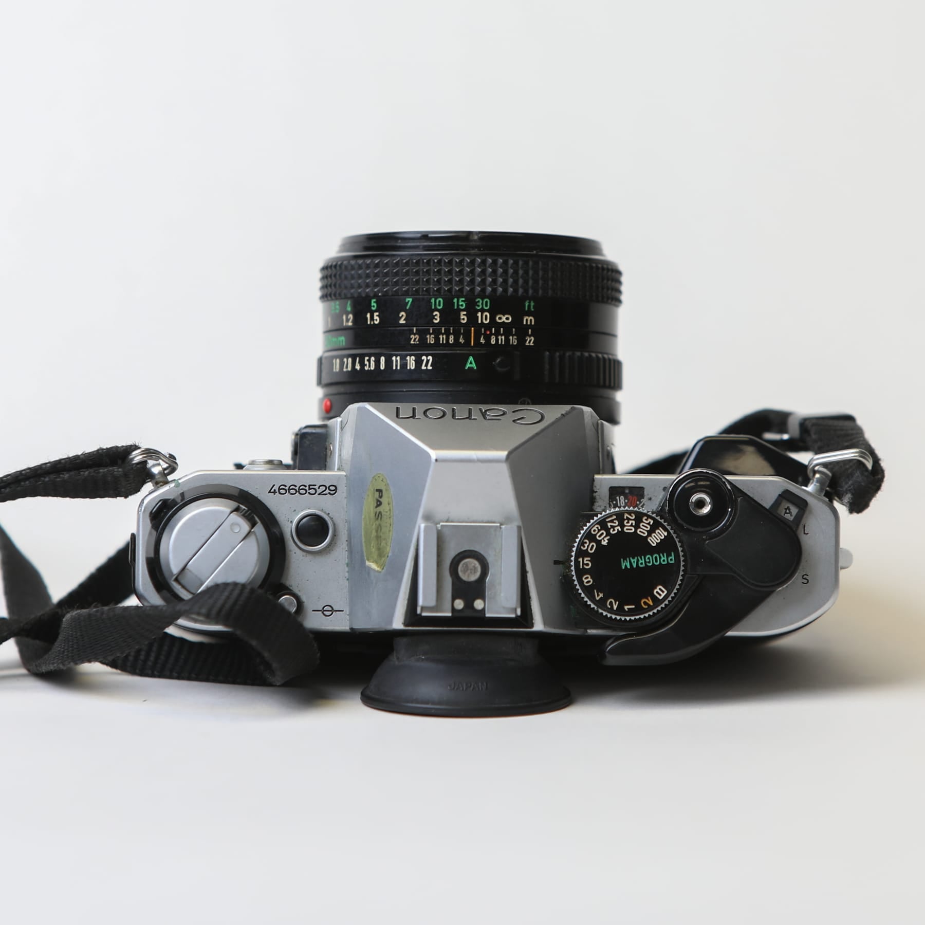 Canon AE-1 Program with 50mm f/1.8 FD Lens, body no. 4666529