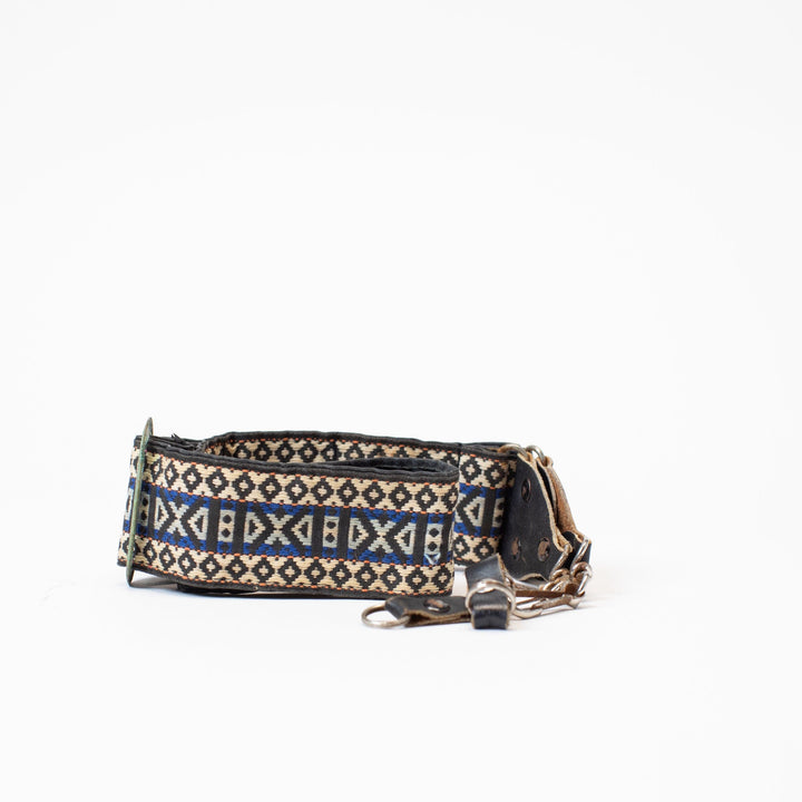 Vintage Blue, Gray, and White Textile Camera Strap