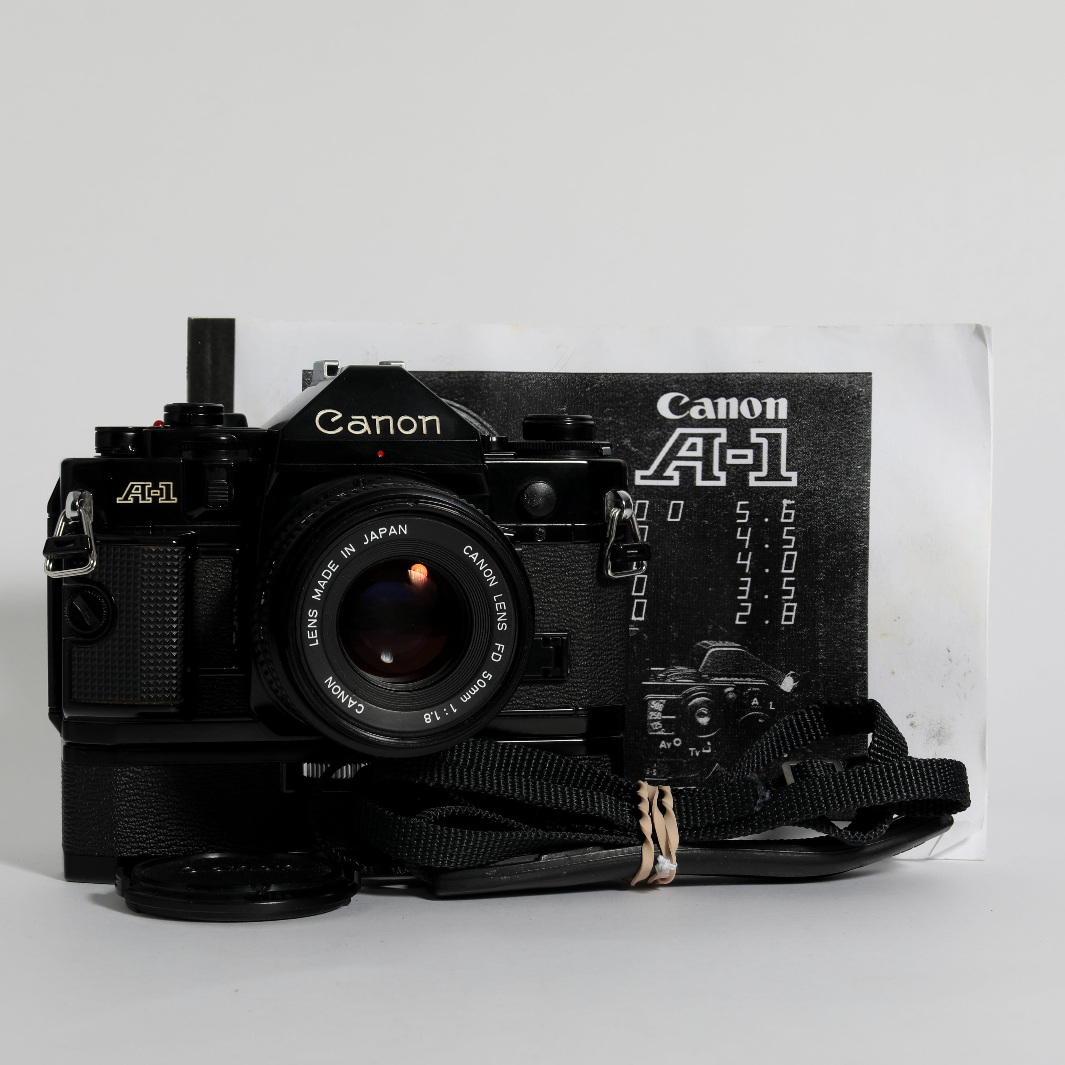 Canon A-1 with 50mm f/1.8 and Power Winder