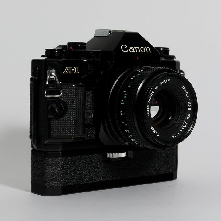 Canon A-1 with 50mm f/1.8 and Power Winder
