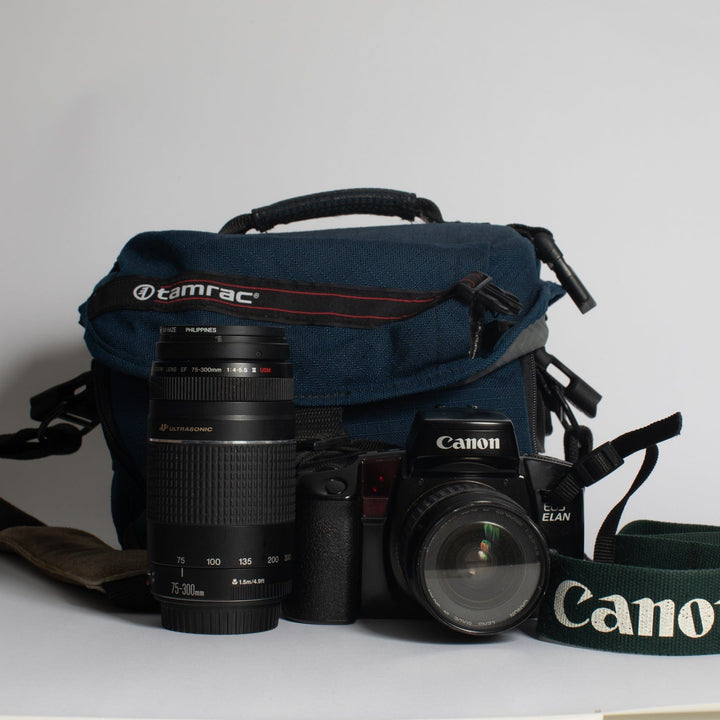 Canon EOS ELAN with 28-80 f/3.5-5.6 II, 75-300 f/4-5.6 III, Bag and Strap