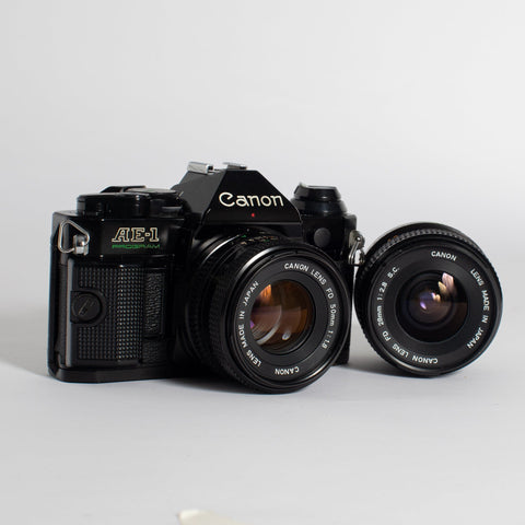 Canon AE-1 Program Black with 50mm f/1.8 and 28mm S.C. f2.8 lenses