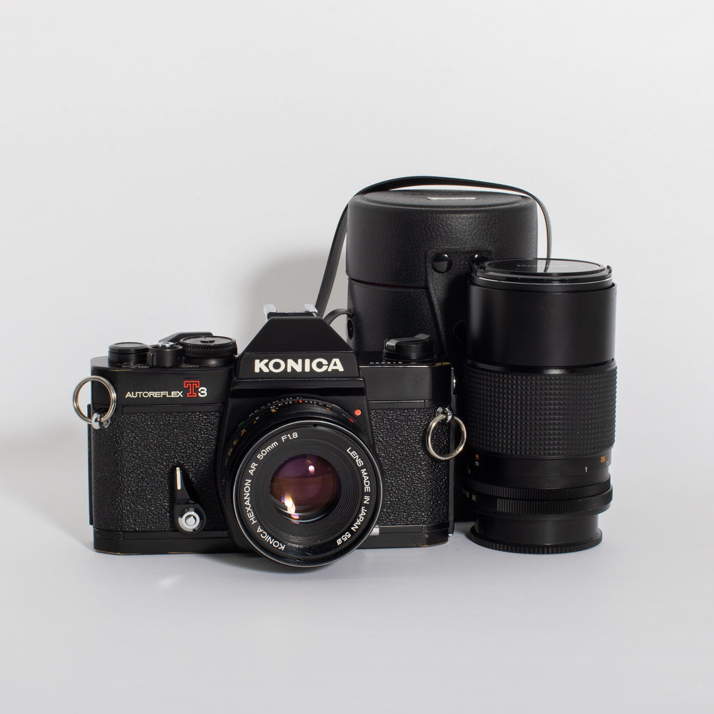 Konica Autoreflex T3 with 50mm f/1.8 and 135mm f/3.2 KIT – Film 