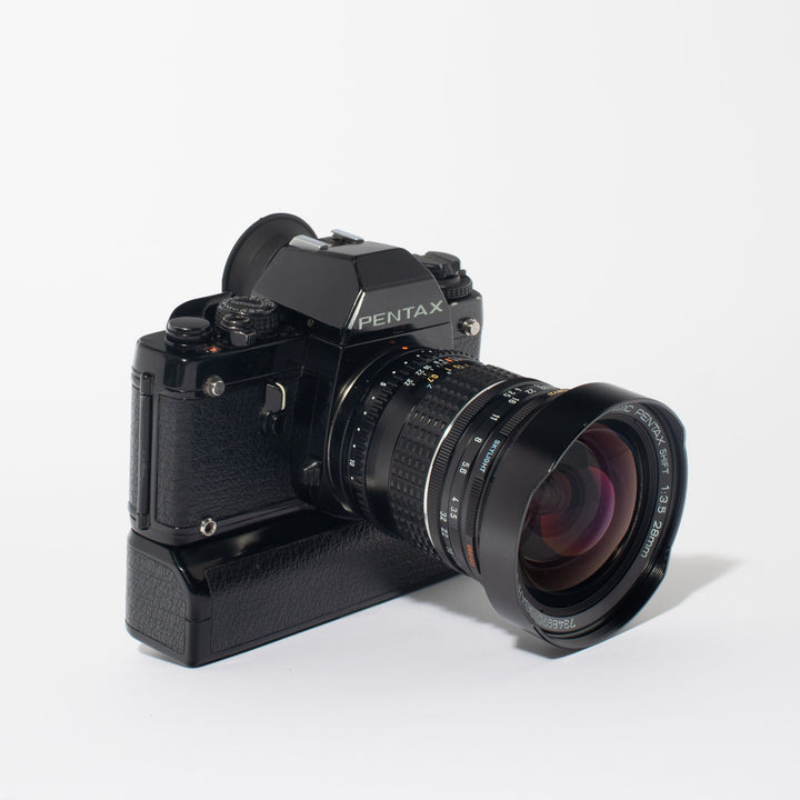 Pentax LX kit w/ 50mm 1.4 lens and 28mm 3.5 shift lens, Power Winder, Data Back